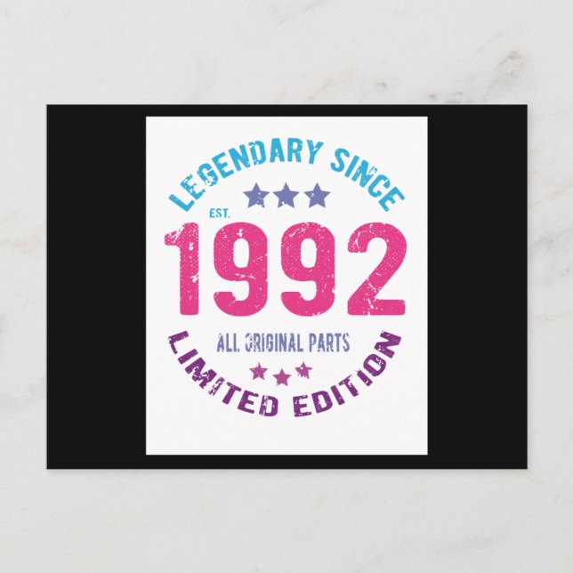 Carte Postale Anniversaire de naissance 1992 Vintage (Devant)