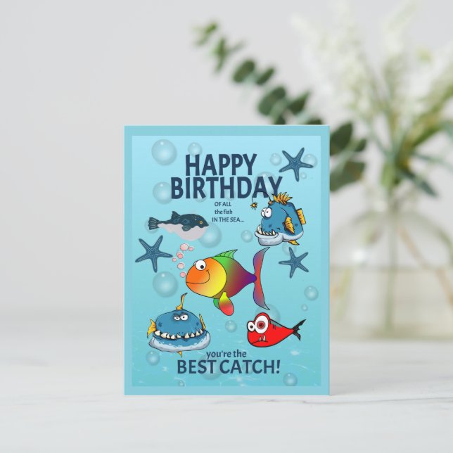 Carte Postale Anniversaire de Poisson Drôle (Debout devant)