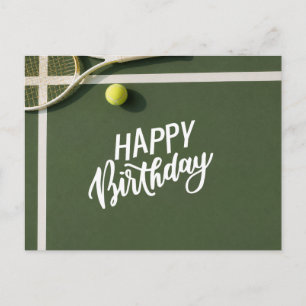 Carte Postale Anniversaire de tennis avec bière et raquette de b