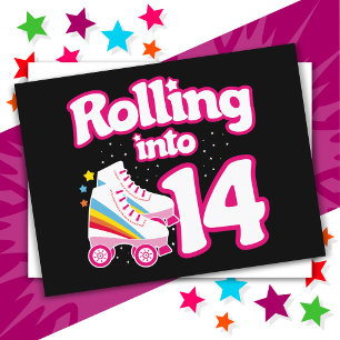 Carte Postale Anniversaire des 14 ans en patins à roulettes 14 a