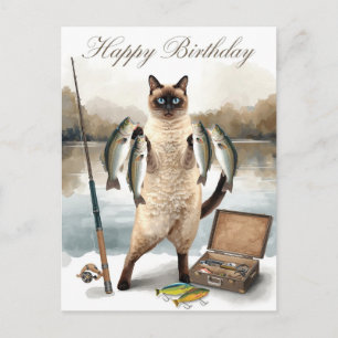 Carte Postale Anniversaire des amateurs de pêche avec aquarelle 