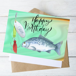 Carte Postale Anniversaire des amateurs de pêche avec aquarelle 