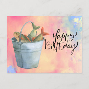 Carte Postale Anniversaire des amateurs de pêche avec Poisson   