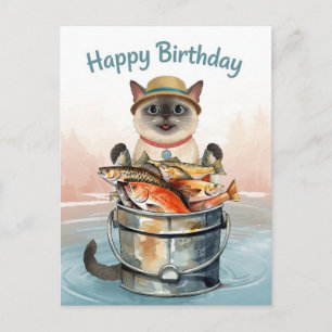 Carte Postale Anniversaire des amoureux de la pêche avec aquarel
