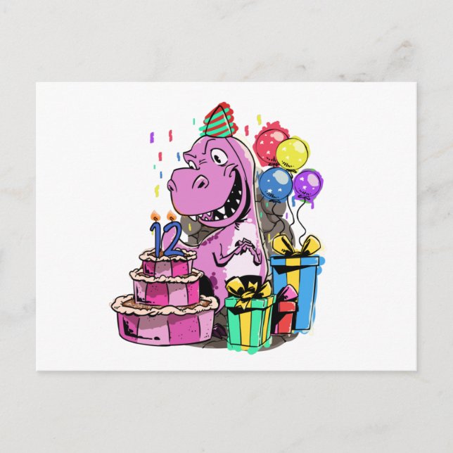 Carte Postale Anniversaire dinosaure 12 - Tyrannosaurus Rex (Devant)