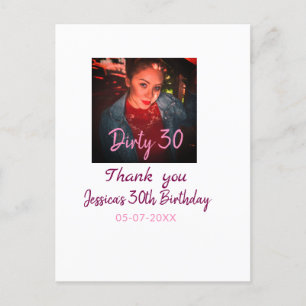 Carte Postale Anniversaire Dirty 30 ajouter nom rose ajouter pho