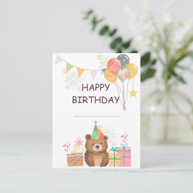 Carte Postale Anniversaire d'ours (Debout devant)