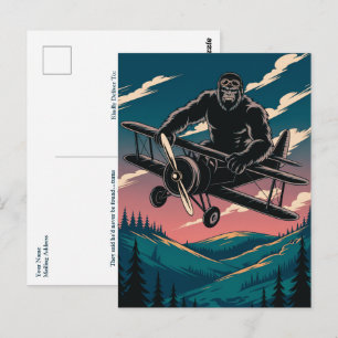 Carte Postale Anniversaire Drôle Bigfoot Avion Vintage Nuages