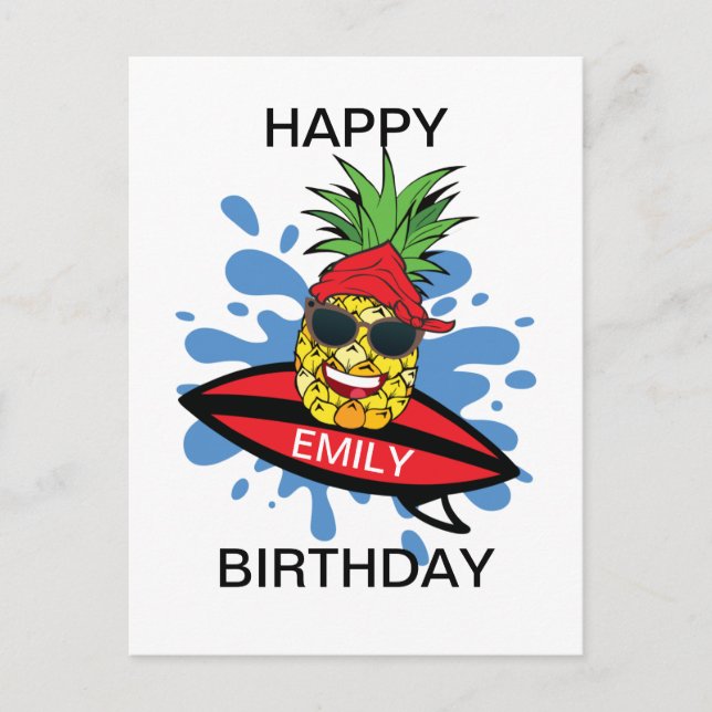 Carte Postale Anniversaire drôle de surf de l'ananas (Devant)