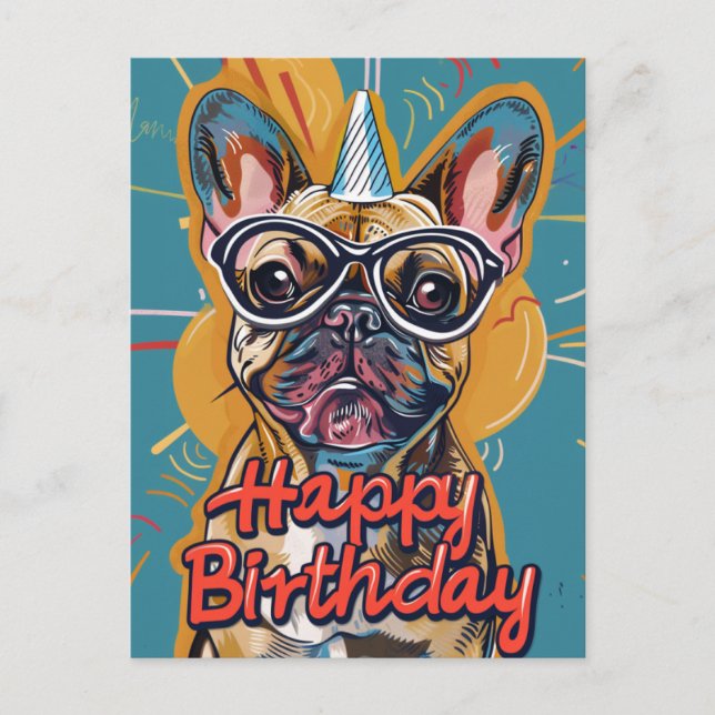 Carte Postale Anniversaire drôle du Chien-taureau français (Devant)