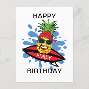 Carte Postale Anniversaire drôle Surfant Ananas