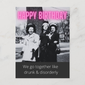 Carte Postale Anniversaire drôle vintage ivre et désordre