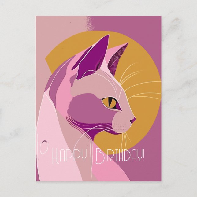 Carte Postale Anniversaire du Chat Élégant Violet (Devant)