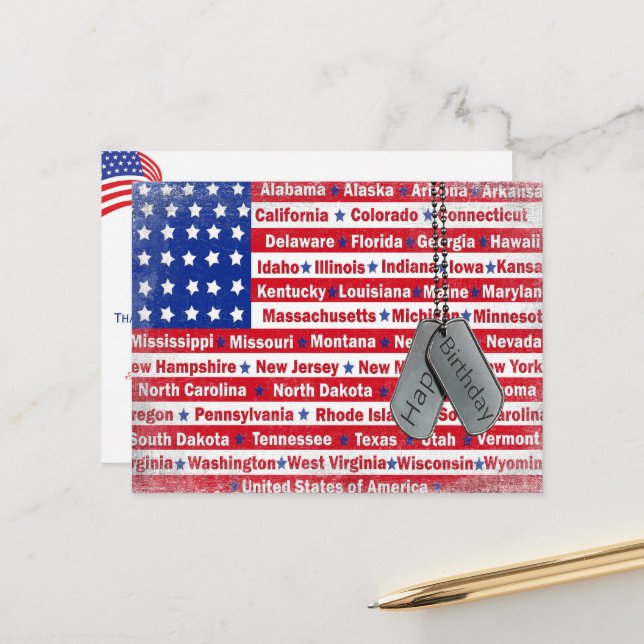 Carte Postale Anniversaire d'un soldat militaire (Devant/Arrière en situation)