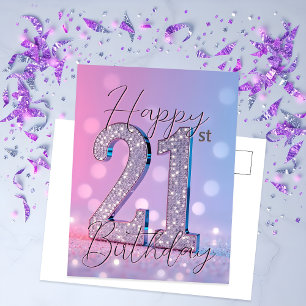 Carte Postale Anniversaire élégant 21 ans Pastel Paillettes Diam