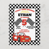 Anniversaire enfant voiture de course rouge damier