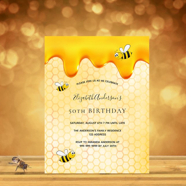 Carte Postale Anniversaire fête bumble abeilles nid d'abeille in (Créateur téléchargé)