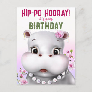 Carte Postale Anniversaire Fille Hippopotame Rose Floral