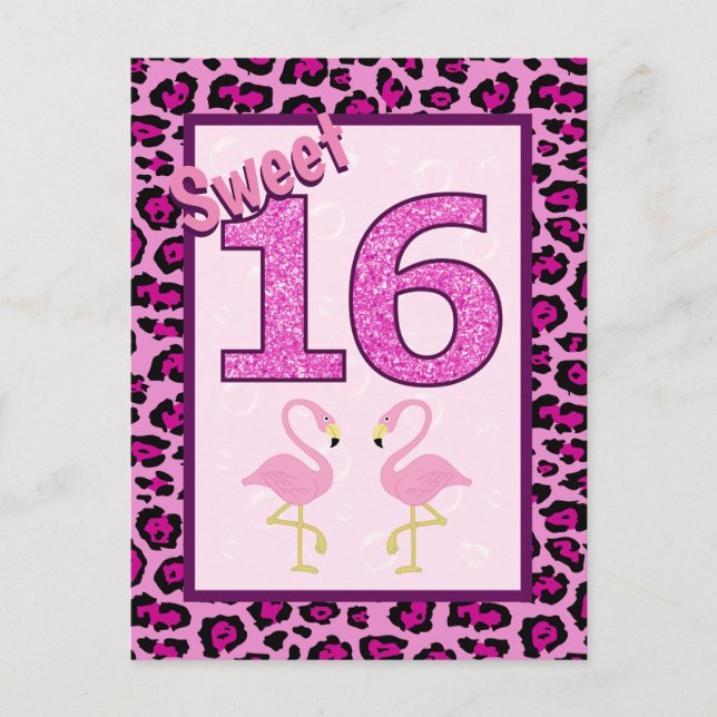 Carte Postale Anniversaire Flamant Rose Seize Ans (Devant)
