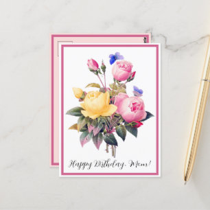 Carte Postale Anniversaire Floral rose Roses Jaunes Violet Papil