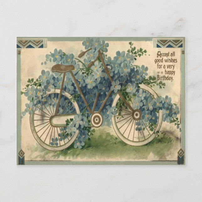 Carte Postale Anniversaire Forget Me Not Bicyclette (Devant)