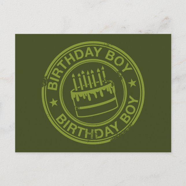 Carte Postale Anniversaire Garçon -effet tampon-vert (Devant)