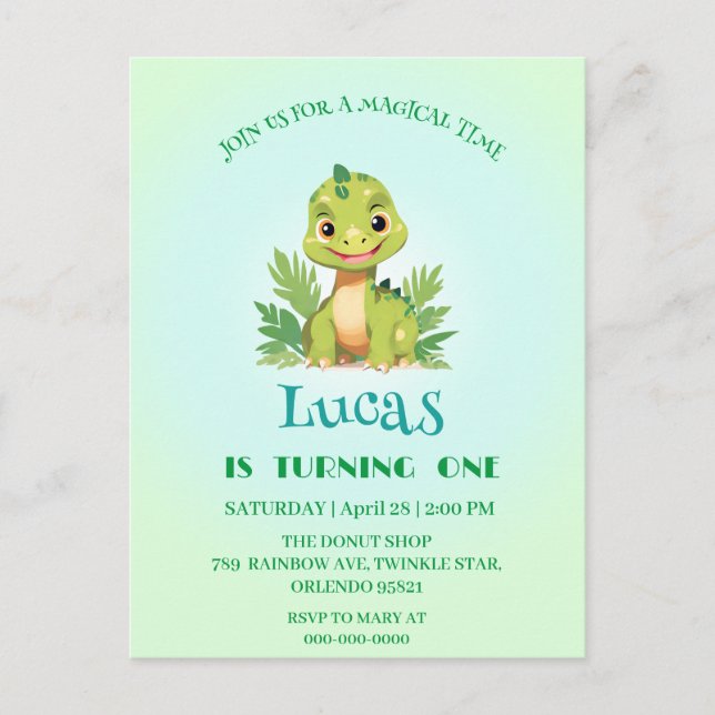 Carte Postale Anniversaire garçons dinosaure mignon jungle sauva (Devant)