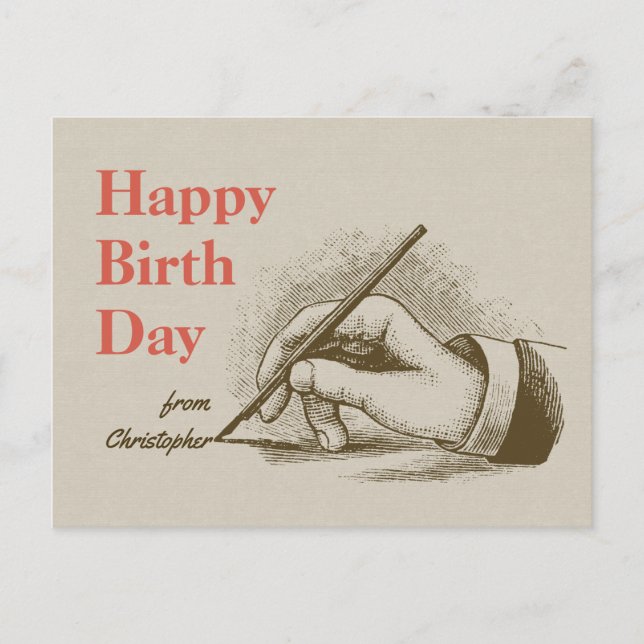 Carte Postale Anniversaire Homme main tenant une plume CC0997 (Devant)