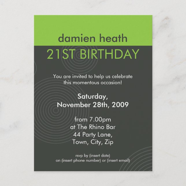 Carte Postale ANNIVERSAIRE INVITATION :: dynamique centré P10 (Devant)