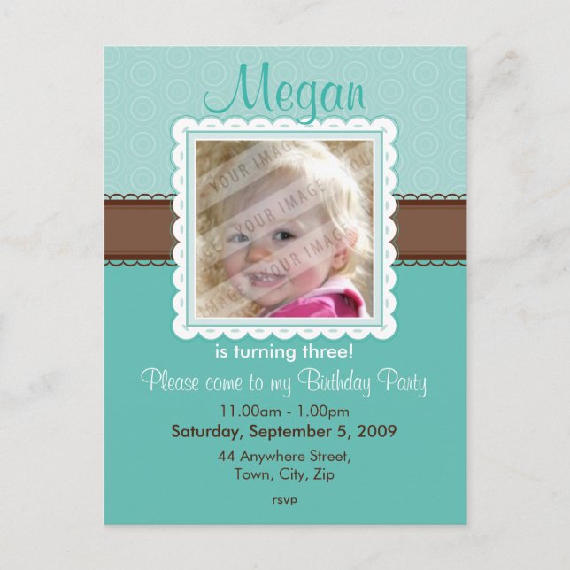 Carte Postale ANNIVERSAIRE INVITATION :: jolie 7 (Devant)