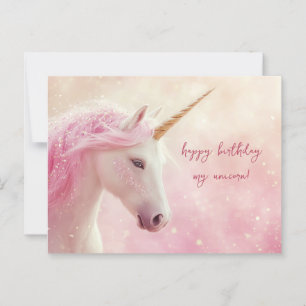 Carte Postale Anniversaire Licorne Rose