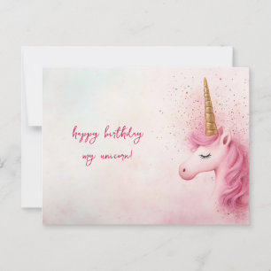 Carte Postale Anniversaire Licorne Rose