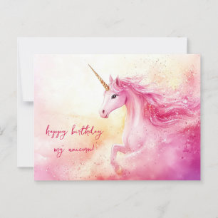 Carte Postale Anniversaire Licorne Rose