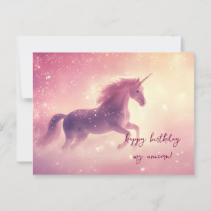 Carte Postale Anniversaire Licorne Rose