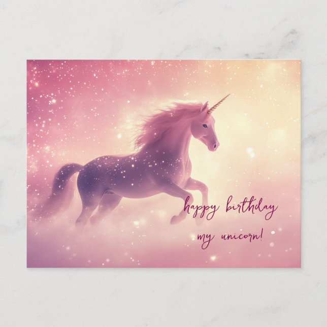 Carte Postale Anniversaire Licorne Rose (Devant)