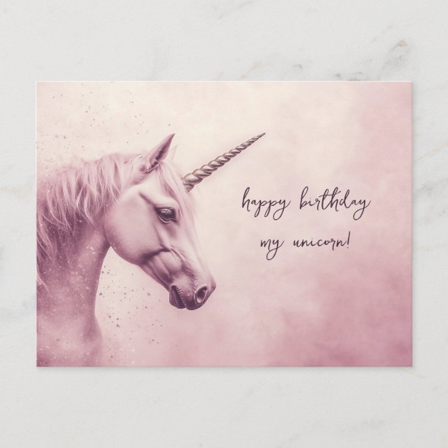 Carte Postale Anniversaire Licorne Rose (Devant)