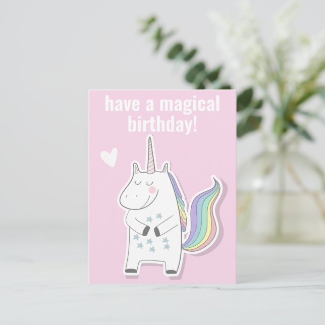Carte Postale Anniversaire Magique - Licorne Enfants Mignons (Debout devant)
