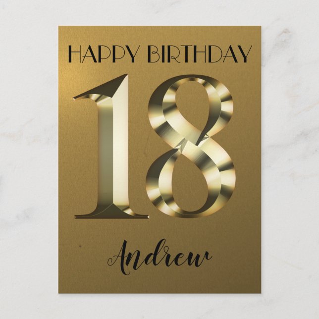 Carte Postale Anniversaire métallisé or 18 ans (Devant)