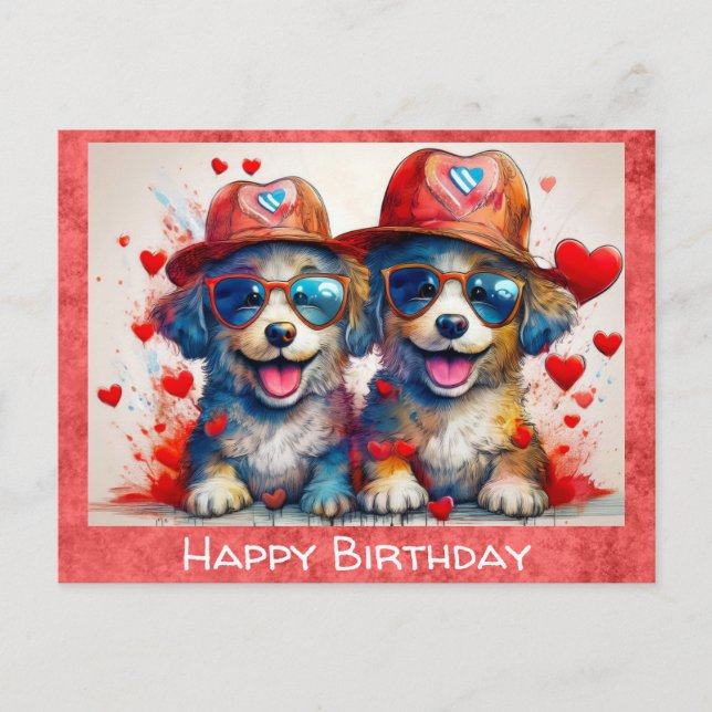Carte Postale Anniversaire Mignon Chien de Dessin Animé Drôle Co (Devant)
