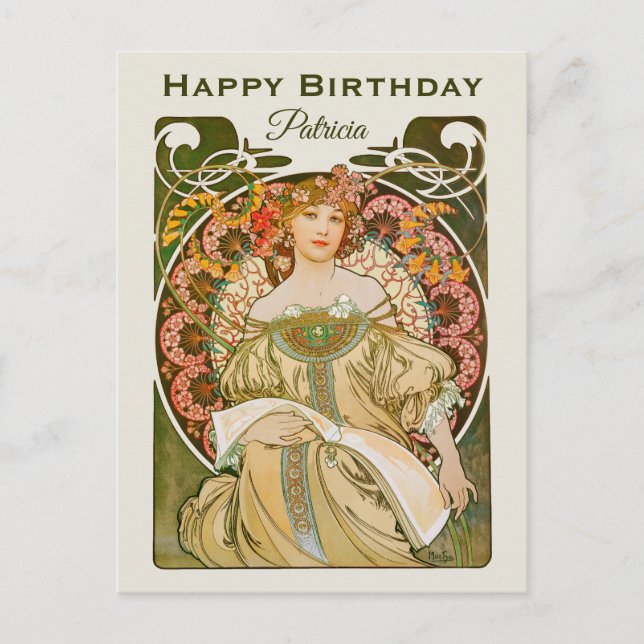 Carte Postale Anniversaire Mucha Reverie Daydream Art Nouveau CC (Devant)