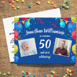 Carte Postale Anniversaire Par La Poste, 2 Photo, N'Importe Quel<br><div class="desc">Célébrez un anniversaire spécial par la poste ou virtuellement avec cette carte postale amusante avec 2 photos encadrées de ballons colorés. Parfait pour tout anniversaire d'âge, car vous pouvez facilement changer l'année. L'arrière-plan contient des instructions sur l'endroit où envoyer des cartes d'anniversaire pour célébrer le grand jour - ou ajouter...</div>