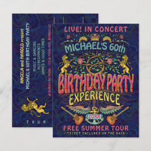 Carte Postale Anniversaire Party Rock Band Concert Ticket Retro