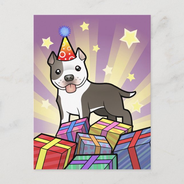 Carte Postale Anniversaire Pitbull / American Staffordshire Terr (Devant)