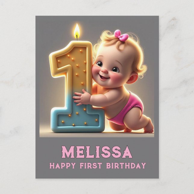 CARTE POSTALE " ANNIVERSAIRE PREMIER DE BÉBÉ FILLE " (Devant)