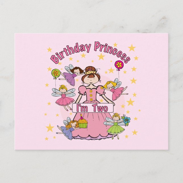 Carte Postale Anniversaire Princesse Je suis deux t-shirts et ca (Devant)