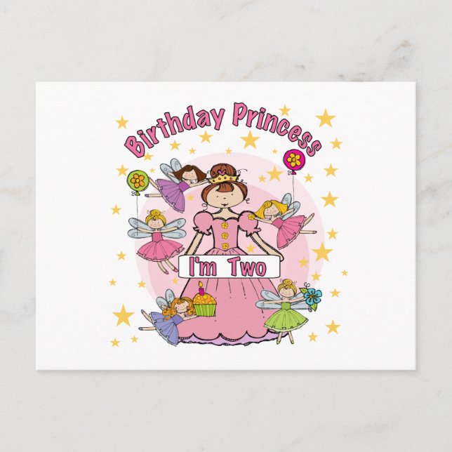 Carte Postale Anniversaire Princesse Je suis deux t-shirts et ca (Devant)