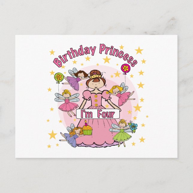 Carte Postale Anniversaire Princesse Je suis quatre t-shirts et  (Devant)