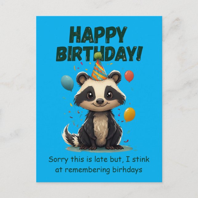 Carte Postale Anniversaire Retardé de Mouffette Drôle (Devant)