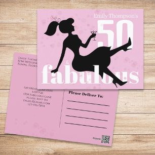 Carte Postale Anniversaire Retro 50 et Fabulous Martini Cocktail