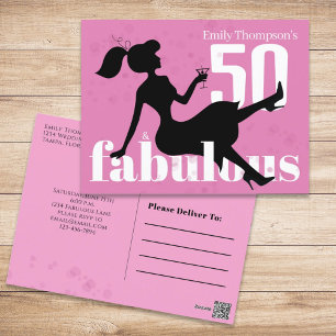 Carte Postale Anniversaire Retro 50 et Fabulous Martini Cocktail